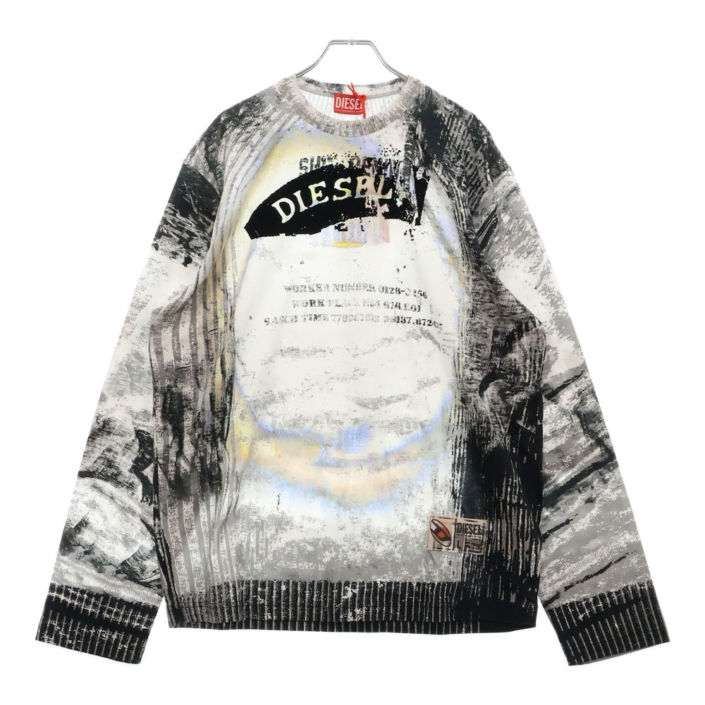 DIESEL(ディーゼル) 24AW T-CRANE-LS-S4 ロゴ 総柄 コットン クルーネック 長袖Tシャツ カットソー マルチ A16455