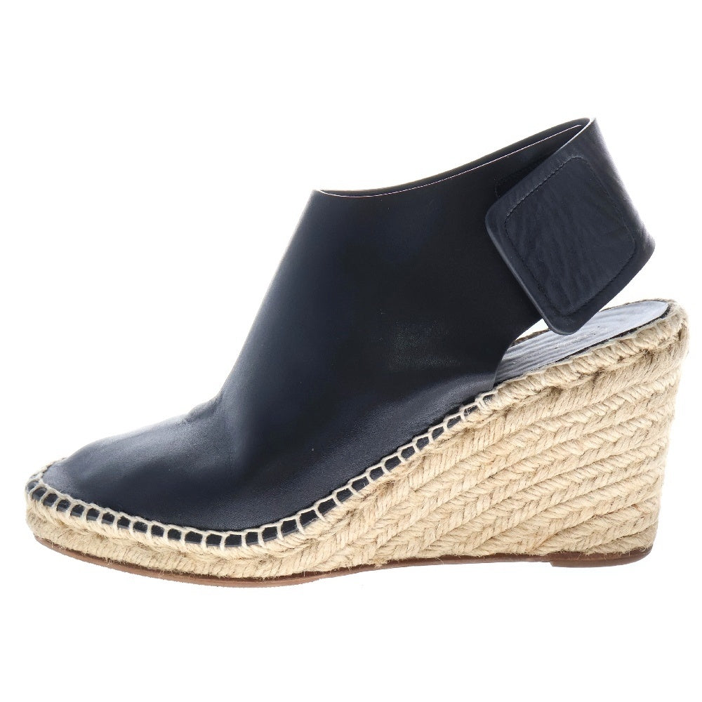 CELINE(セリーヌ) フィービー期 スクエアトゥ エスパドリーユ ウェッジソール レザー サンダル ブラック レディース