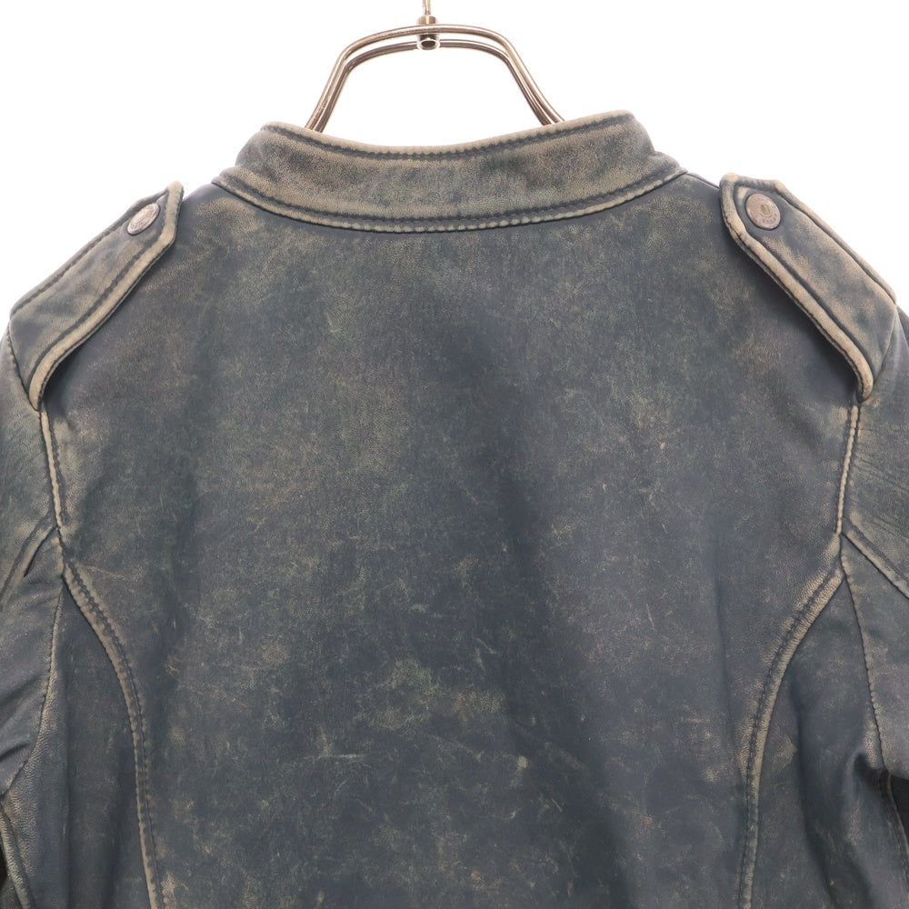 HYSTERIC GLAMOUR(ヒステリックグラマー) 羊革 ラムレザー シングルライダースジャケット ブルー 0114LV02