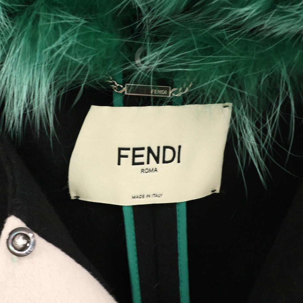 FENDI(フェンディ) カラー ウール ロングコート ブラック/グリーン レディース FF8017 W1D