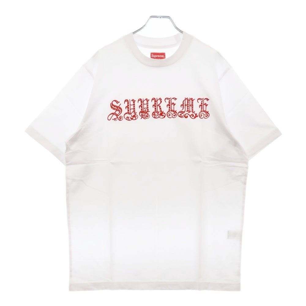 SUPREME(シュプリーム) 21SS Old English Rhinestone S/S Top オールドイングリッシュ 刺繍 ラインストーン 半袖Tシャツ カットソー ホワイト
