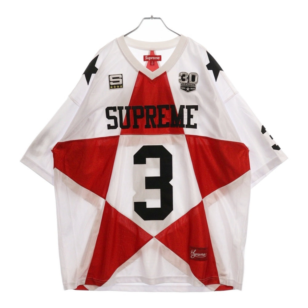 SUPREME(シュプリーム) 24AW Star Football Jersey スターフットボール ジャージ 半袖Tシャツ ホワイト/レッド