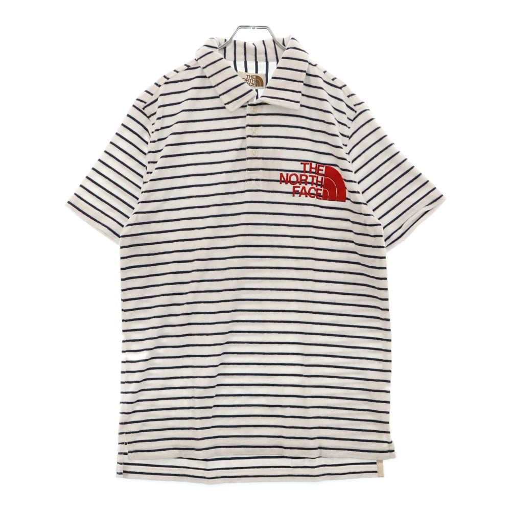 THE NORTH FACE(ザノースフェイス) PILE BORDER POLO 茶タグ復刻 パイル地 ボーダー半袖ポロシャツ ホワイト/ネイビー AT40803