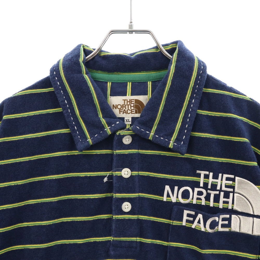 THE NORTH FACE(ザノースフェイス) PILE BORDER POLO パイル ボーダー 半袖ポロシャツ ブルー AT40706