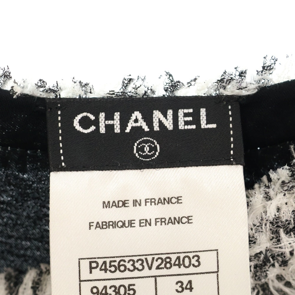 CHANEL(シャネル) ツイードトリミング ココマークボタン 半袖Tシャツ カットソー ブラック レディース P45633 V28403