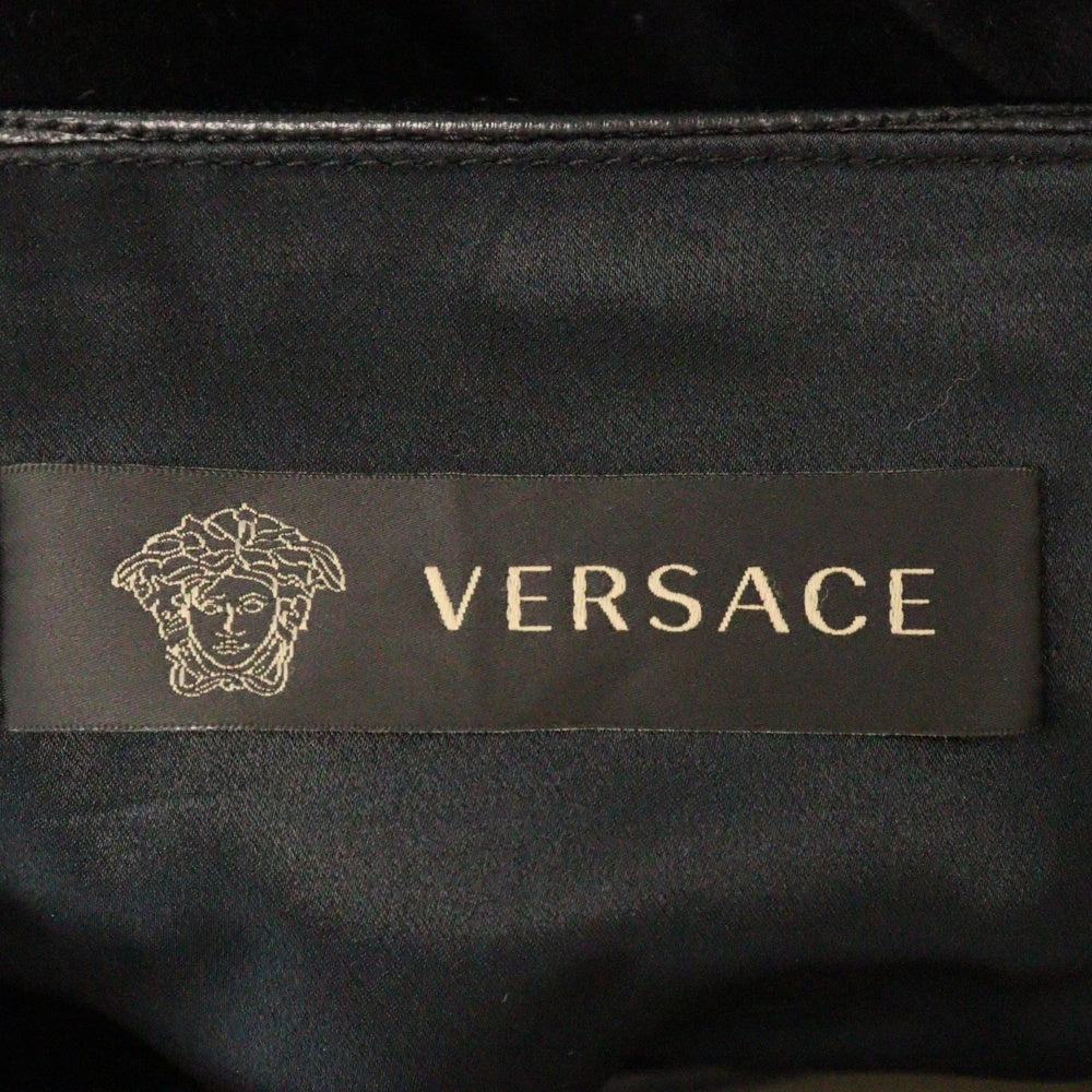 VERSACE(ヴェルサーチ) レザー パッチ 切替 コットン フレア スカート ブラック レディース A65422 A209604