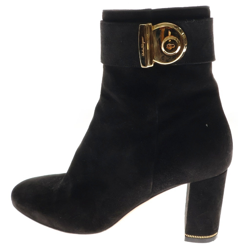 Salvatore Ferragamo(サルヴァトーレ フェラガモ) スウェードレザー サイドジップ ショートブーツ ブラック レディース DG67397 0470Z