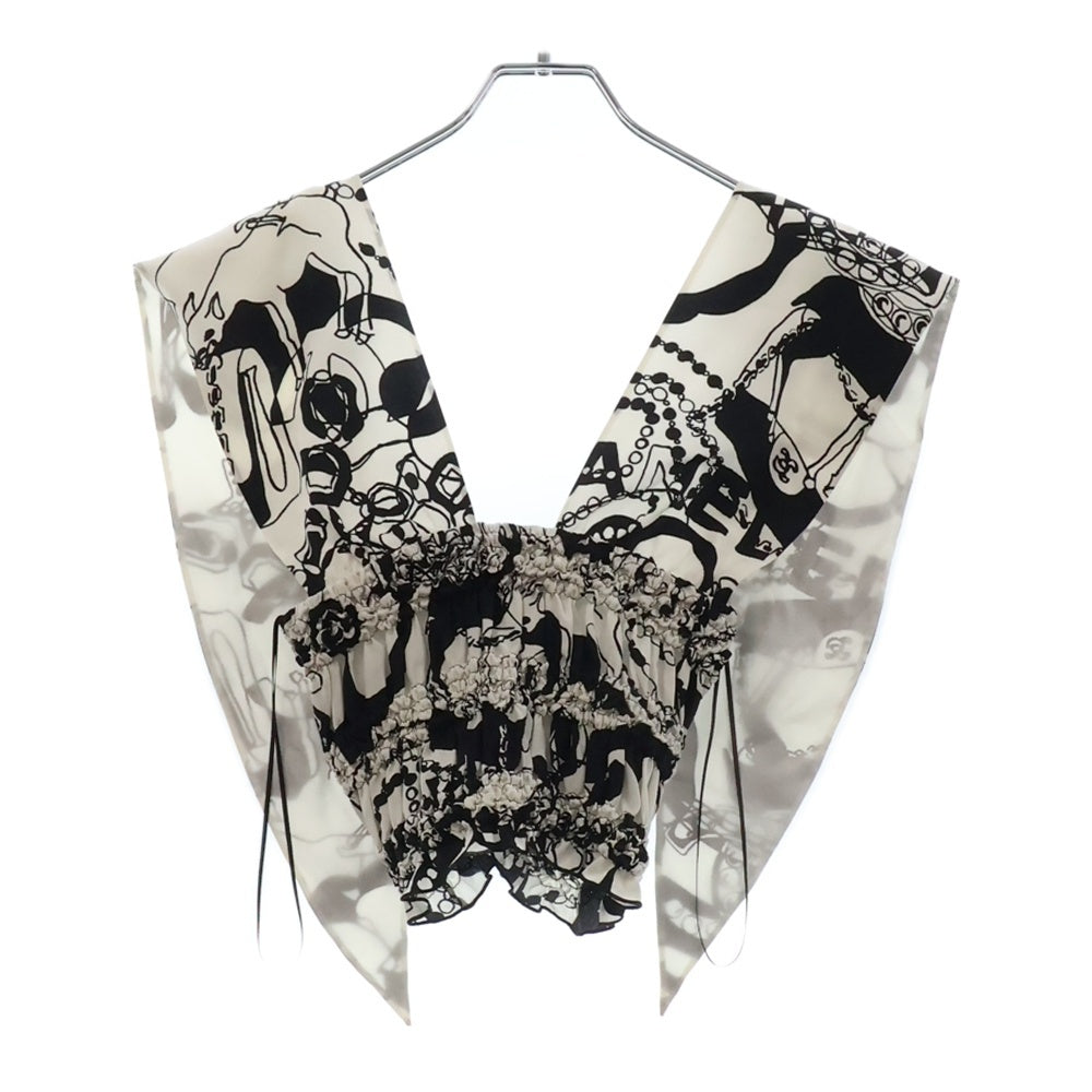 CHANEL(シャネル) 22C SILK PRINTED HALTER TOP シルク プリント ホルターネック トップス カットソー ホワイト/ブラック レディース P71971 V63357