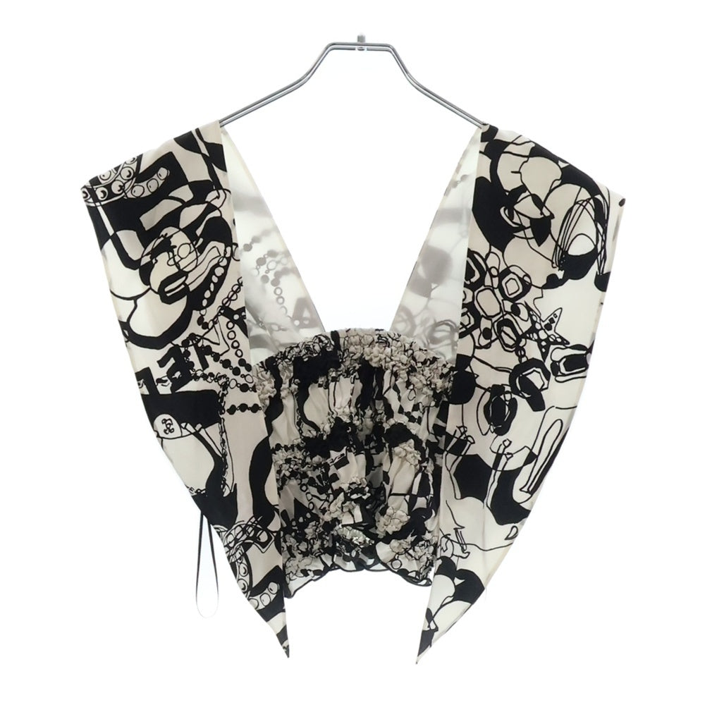 CHANEL(シャネル) 22C SILK PRINTED HALTER TOP シルク プリント ホルターネック トップス カットソー ホワイト/ブラック レディース P71971 V63357