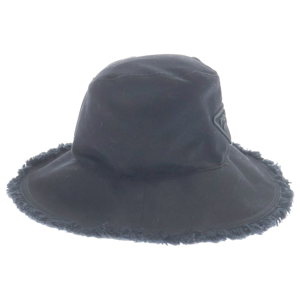 PRADA(プラダ) Drill hat トライアングルロゴ フリンジ ドリル ハット 帽子 ブラック レディース 1HC145