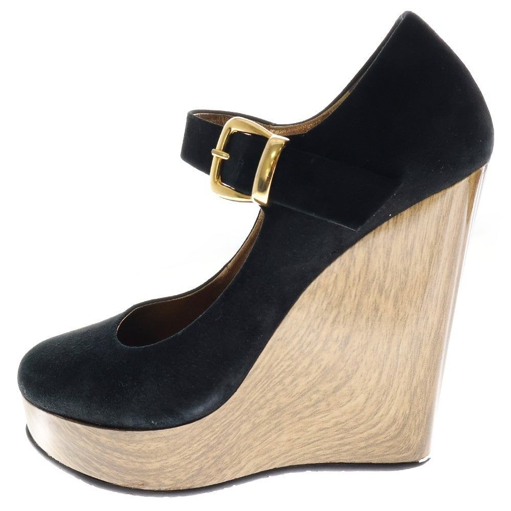 GIUSEPPE ZANOTTI(ジュゼッペ ザノッティ) スウェードレザー ウェッジソール ヒール パンプス ブラック レディース