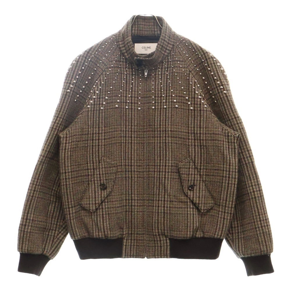 CELINE(セリーヌ) 22AW TEDDY JACKET WITH STAND UP COLLAR IN CHECKED WOOL ウール ハンティング チェック テディ ジャケット ブラウン 2V20L826R