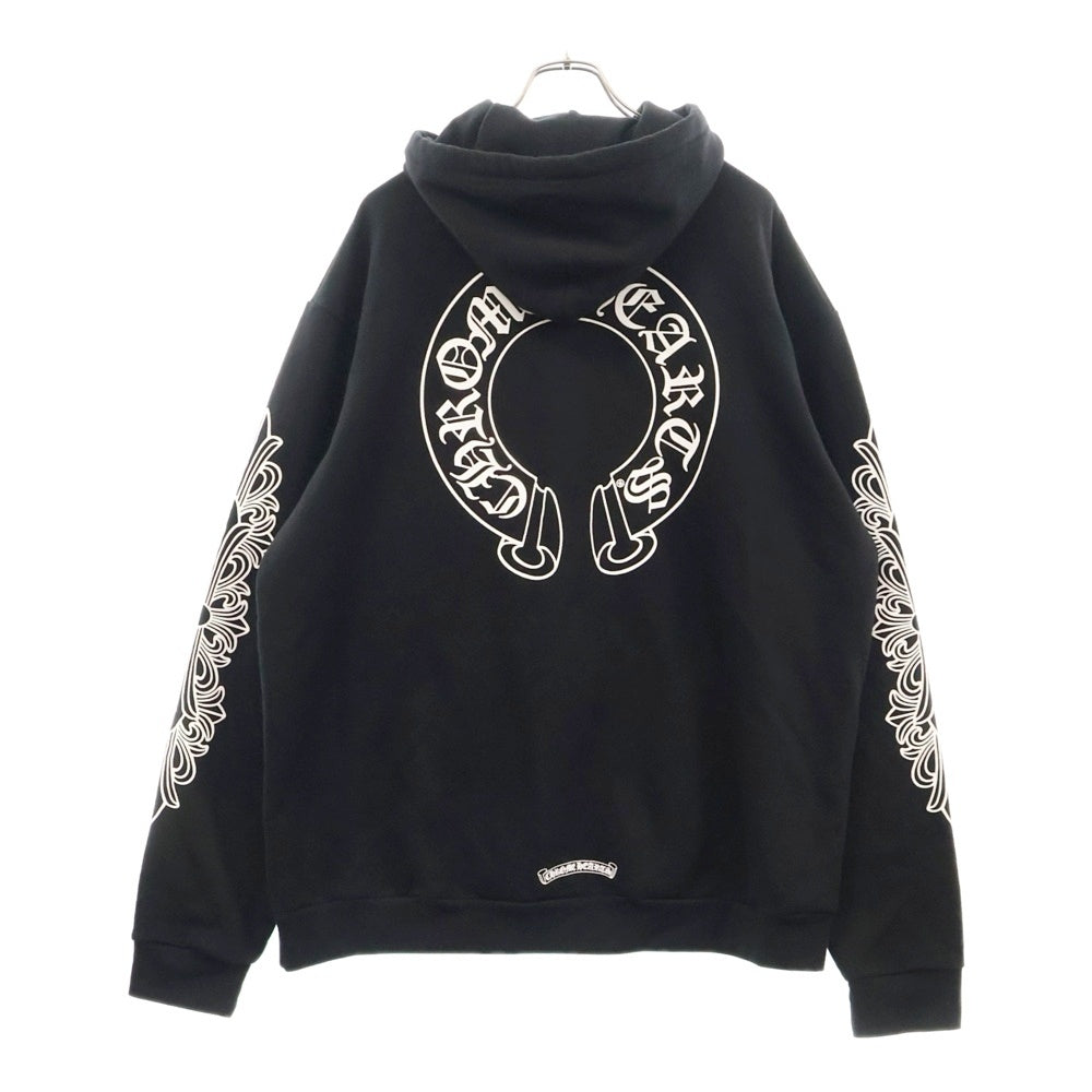 CHROME HEARTS(クロムハーツ) SWTSHRT PLVR プルオーバーパーカー 袖フローラルホースシュープリント スウェットプルオーバーパーカー ブラック/シルバー