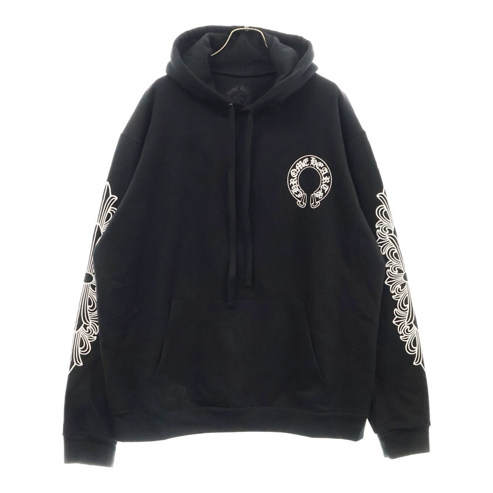 CHROME HEARTS(クロムハーツ) SWTSHRT PLVR プルオーバーパーカー 袖フローラルホースシュープリント スウェットプルオーバーパーカー ブラック/シルバー