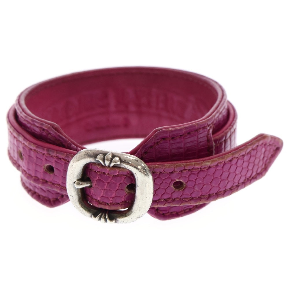 CHROME HEARTS(クロムハーツ) R&R SLIM TINY BUCKLE ロックンロール スリム タイニーバックル レザーブレスレット ピンク/シルバー