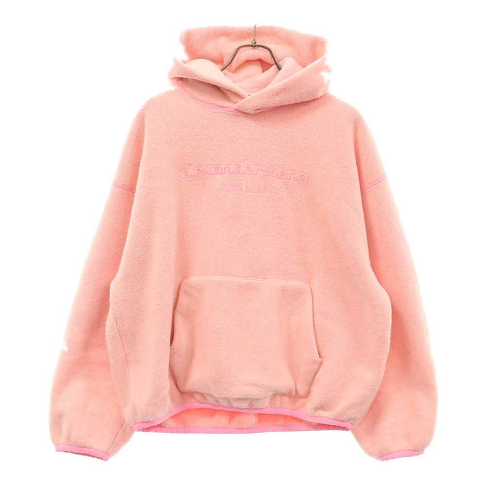 ALEXANDER WANG(アレキサンダーワン) カンガルーポケット ロゴ フリース プルオーバーパーカー ピンク レディース