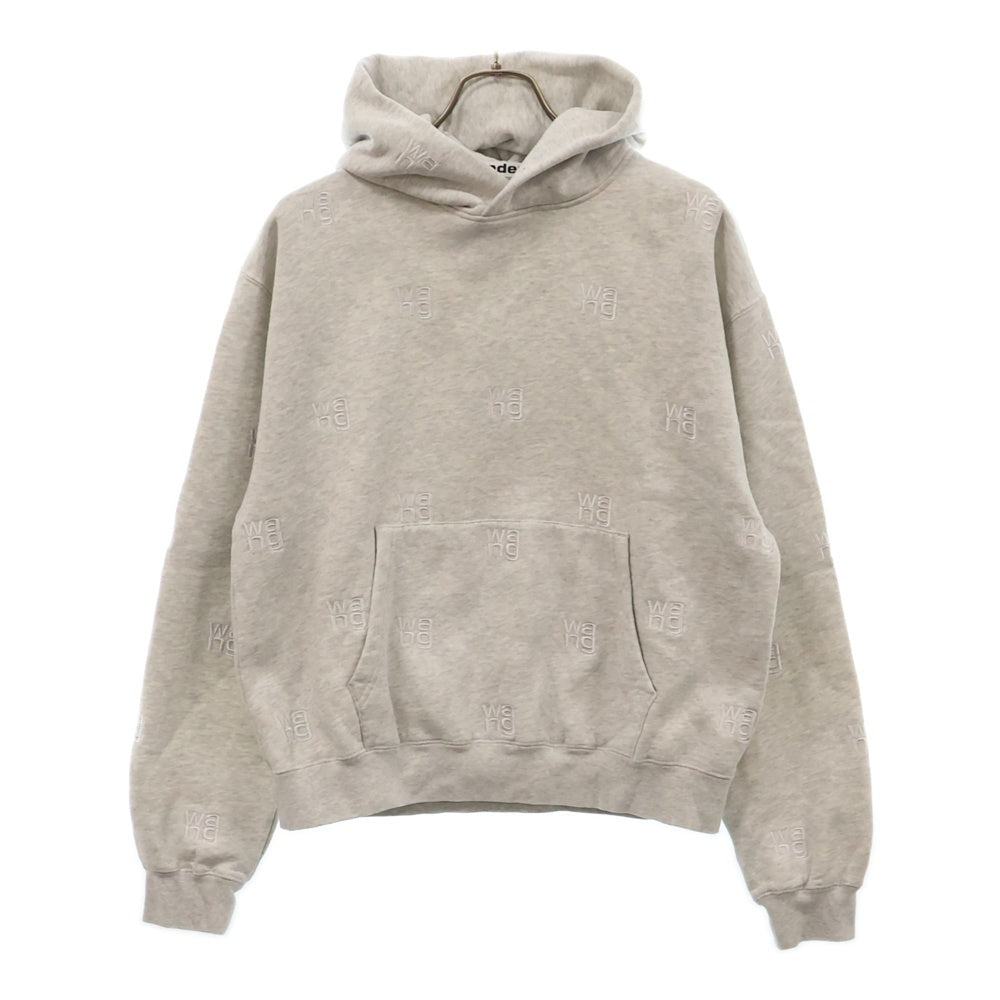 ALEXANDER WANG(アレキサンダーワン) 21SS ALLOVER EMBROIDERY LONG SLEEVE HOODIE オールオーバー ロゴ刺繍 スウェット プルオーバーパーカー グレー UCC1211008