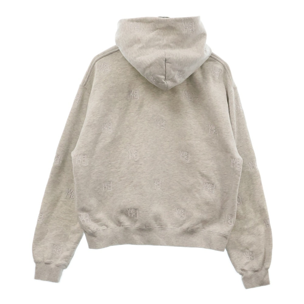 ALEXANDER WANG(アレキサンダーワン) 21SS ALLOVER EMBROIDERY LONG SLEEVE HOODIE オールオーバー ロゴ刺繍 スウェット プルオーバーパーカー グレー UCC1211008