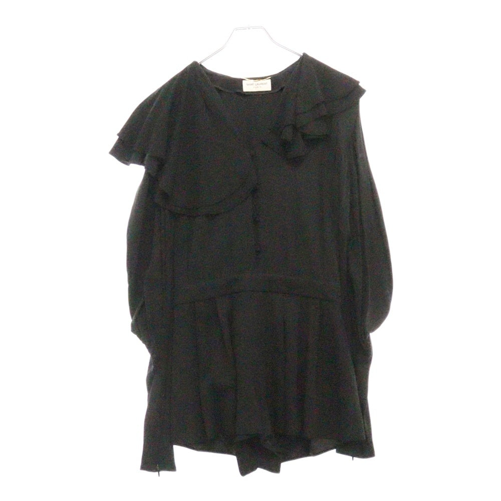 SAINT LAURENT PARIS(サンローランパリ) 18AW シルク ラッフルカラー ショートパンツ オールインワン ブラック レディース 514979 Y076G