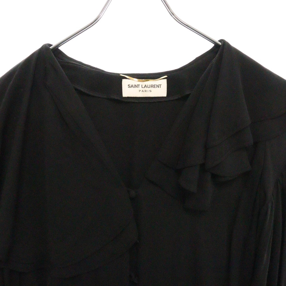 SAINT LAURENT PARIS(サンローランパリ) 18AW シルク ラッフルカラー ショートパンツ オールインワン ブラック レディース 514979 Y076G