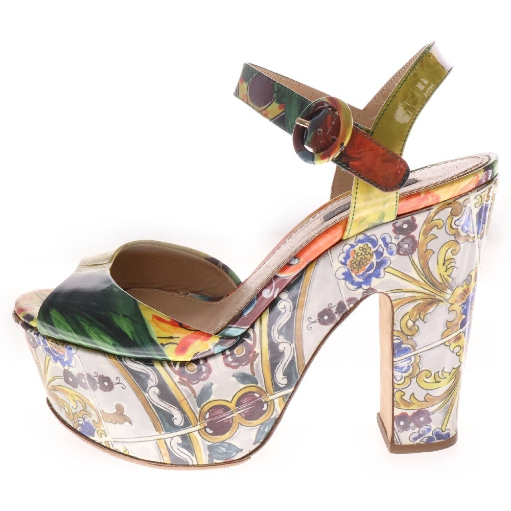 DOLCE & GABBANA(ドルチェアンドガッバーナ) 総柄 パテントレザー アンクルストラップ プラットフォーム ヒール パンプス マルチ レディース