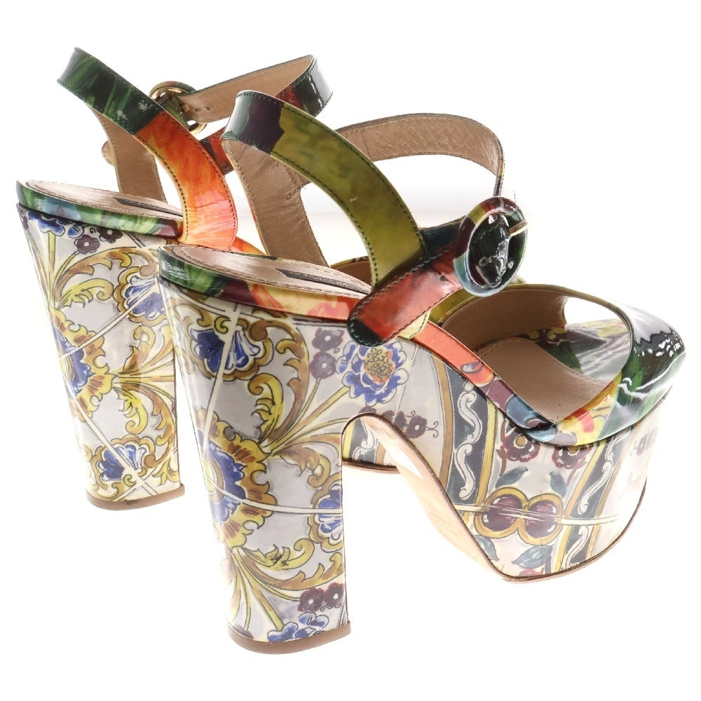 DOLCE & GABBANA(ドルチェアンドガッバーナ) 総柄 パテントレザー アンクルストラップ プラットフォーム ヒール パンプス マルチ レディース