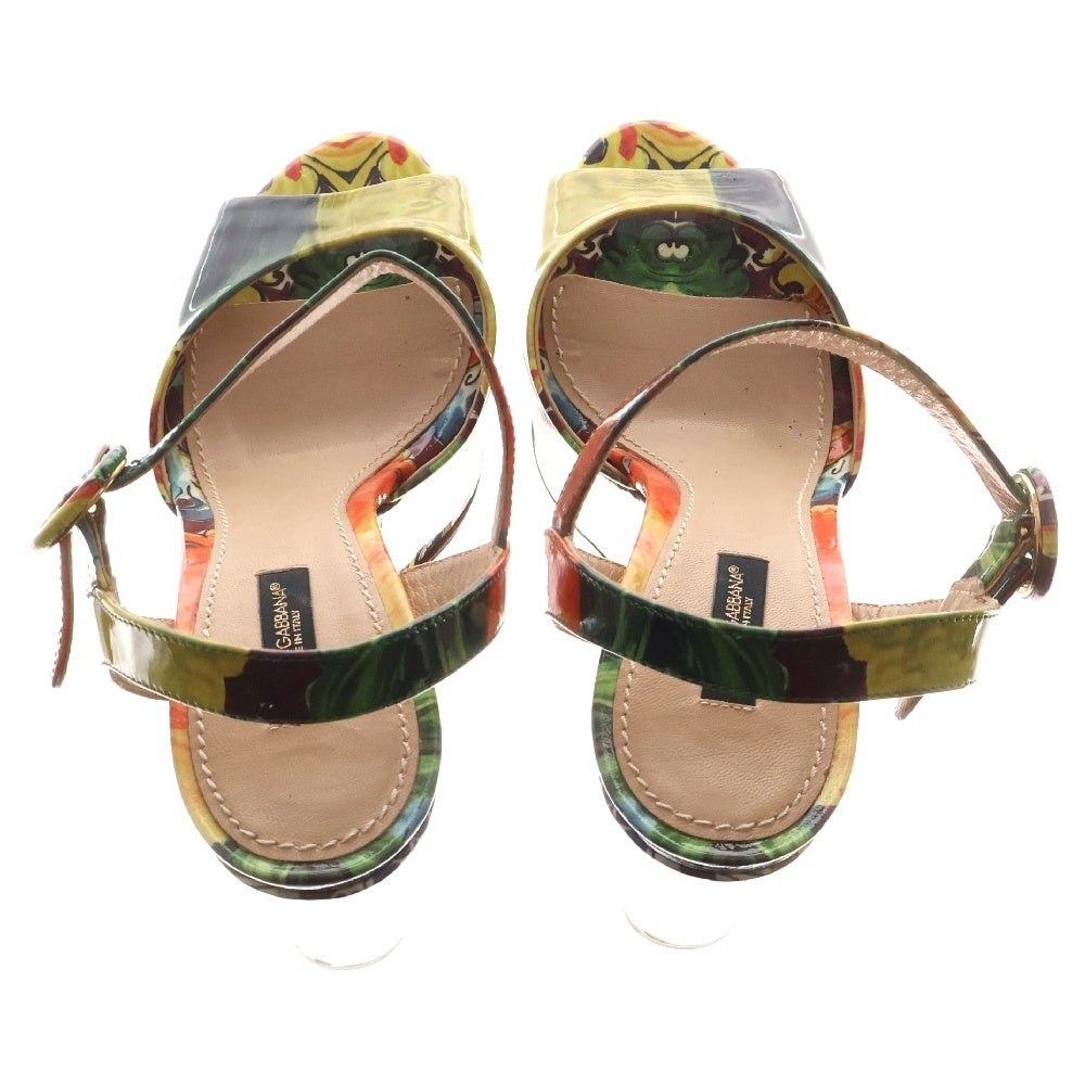 DOLCE & GABBANA(ドルチェアンドガッバーナ) 総柄 パテントレザー アンクルストラップ プラットフォーム ヒール パンプス マルチ レディース