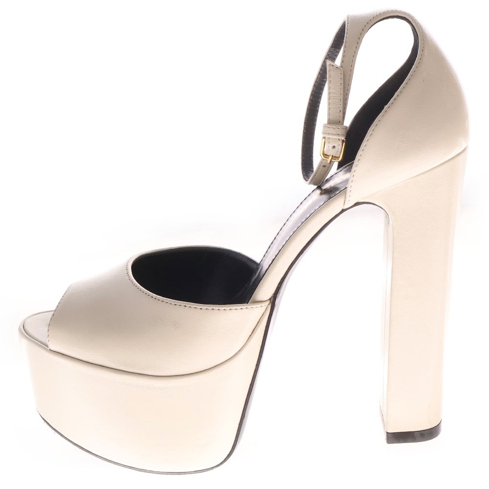 SAINT LAURENT PARIS(サンローランパリ) オープントゥ アンクルストラップ プラットフォーム レザー ヒール パンプス ホワイト レディース MR650258