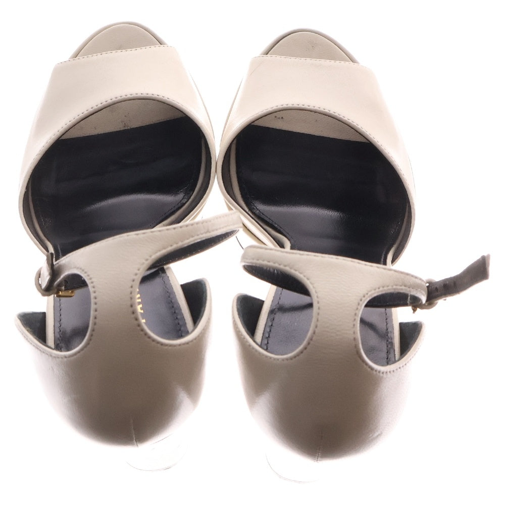 SAINT LAURENT PARIS(サンローランパリ) オープントゥ アンクルストラップ プラットフォーム レザー ヒール パンプス ホワイト レディース MR650258