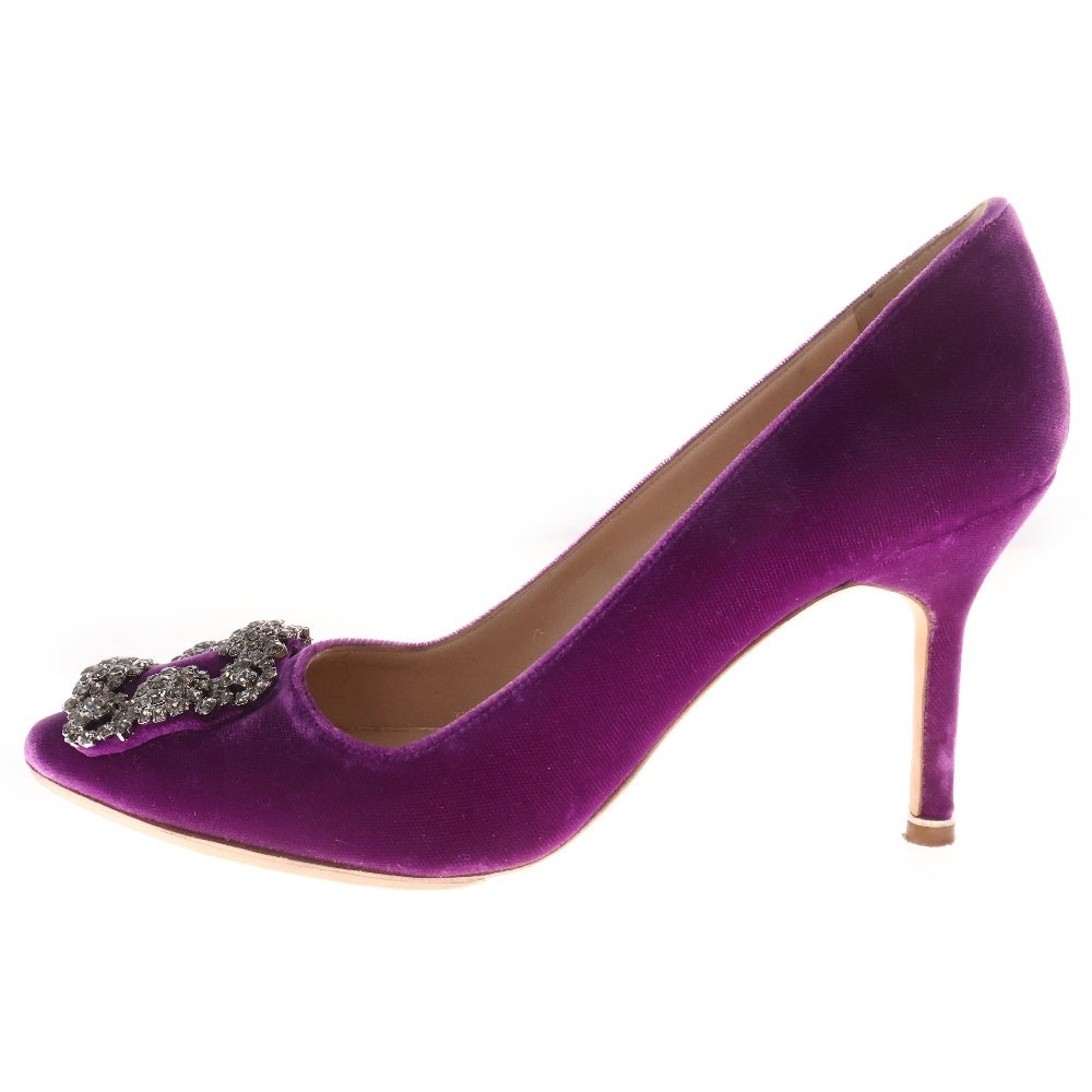 MANOLO BLAHNIK(マノロブラニク) ハンギシ ビジュー ラインストーン ベルベット ヒール パンプス パープル レディース