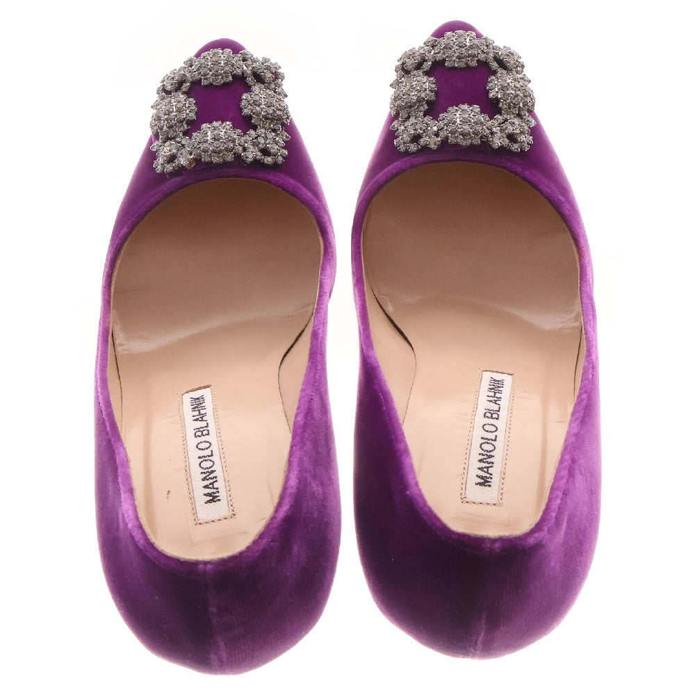 MANOLO BLAHNIK(マノロブラニク) ハンギシ ビジュー ラインストーン ベルベット ヒール パンプス パープル レディース