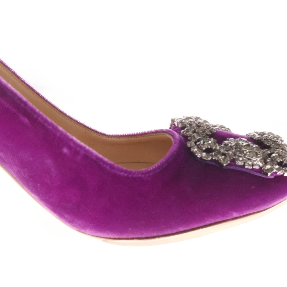 MANOLO BLAHNIK(マノロブラニク) ハンギシ ビジュー ラインストーン ベルベット ヒール パンプス パープル レディース