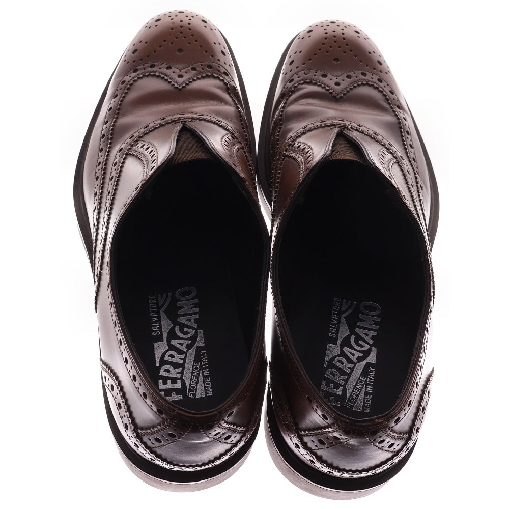 Salvatore Ferragamo(サルヴァトーレ フェラガモ) ウイングチップ レースレス レザー ビジネスシューズ ブラウン 42221