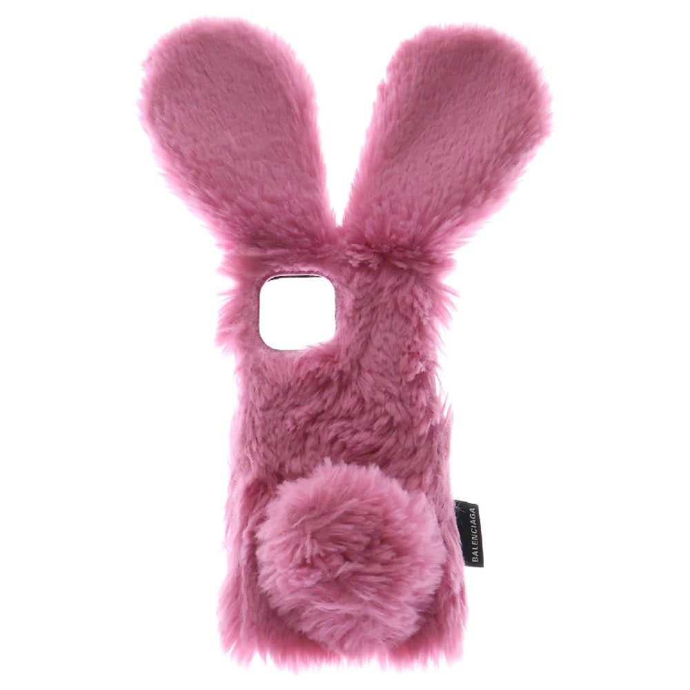 BALENCIAGA(バレンシアガ) Fluffy Bunny IPhone12/12Pro Case レザー ショルダーストラップ付き ファー アイフォン スマホケース ピンク レディース