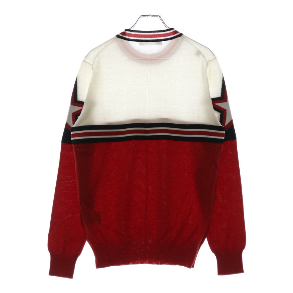 GIVENCHY(ジバンシィ) 18SS チェスト切替スター ニット セーター ホワイト/レッド BM90054Y0B