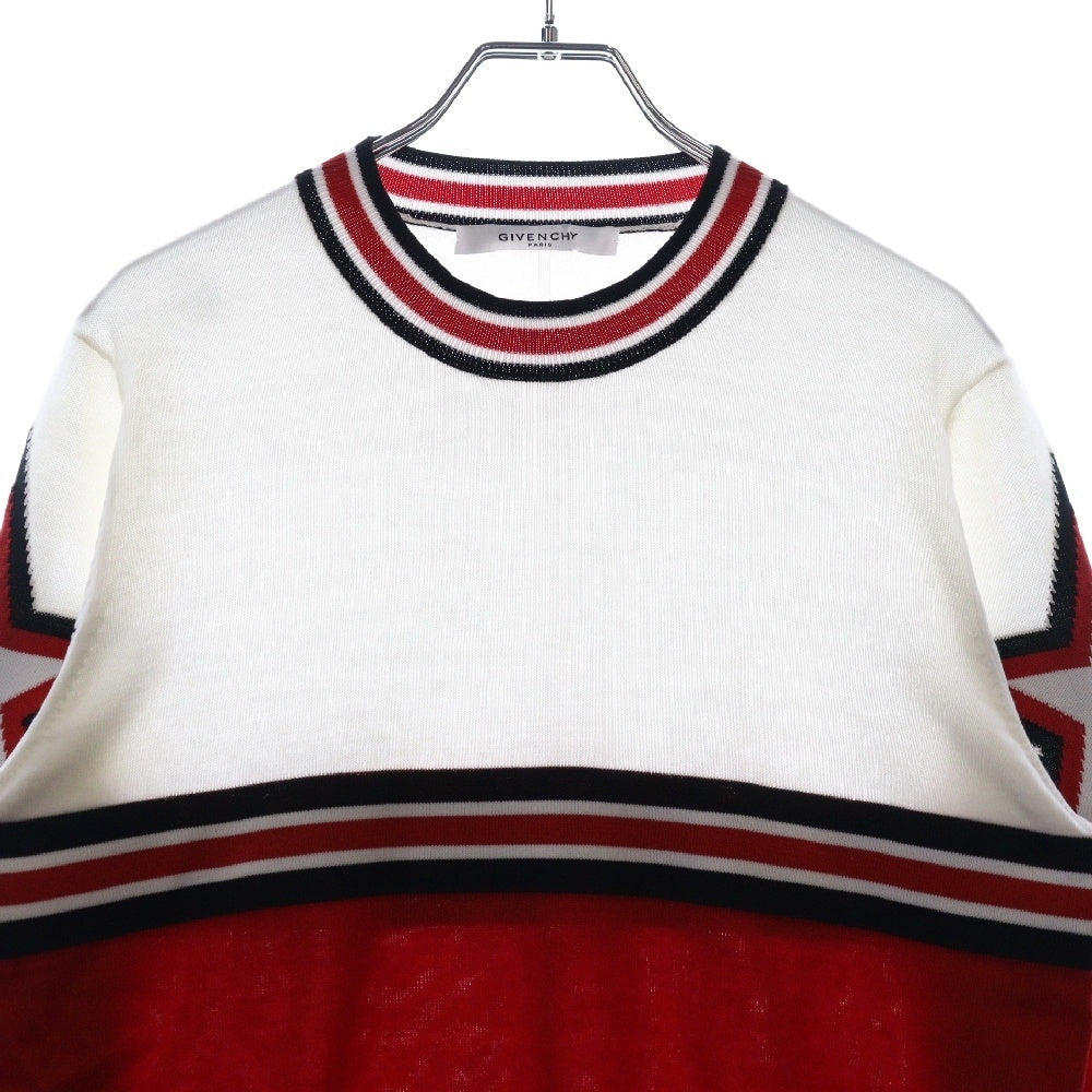 GIVENCHY(ジバンシィ) 18SS チェスト切替スター ニット セーター ホワイト/レッド BM90054Y0B
