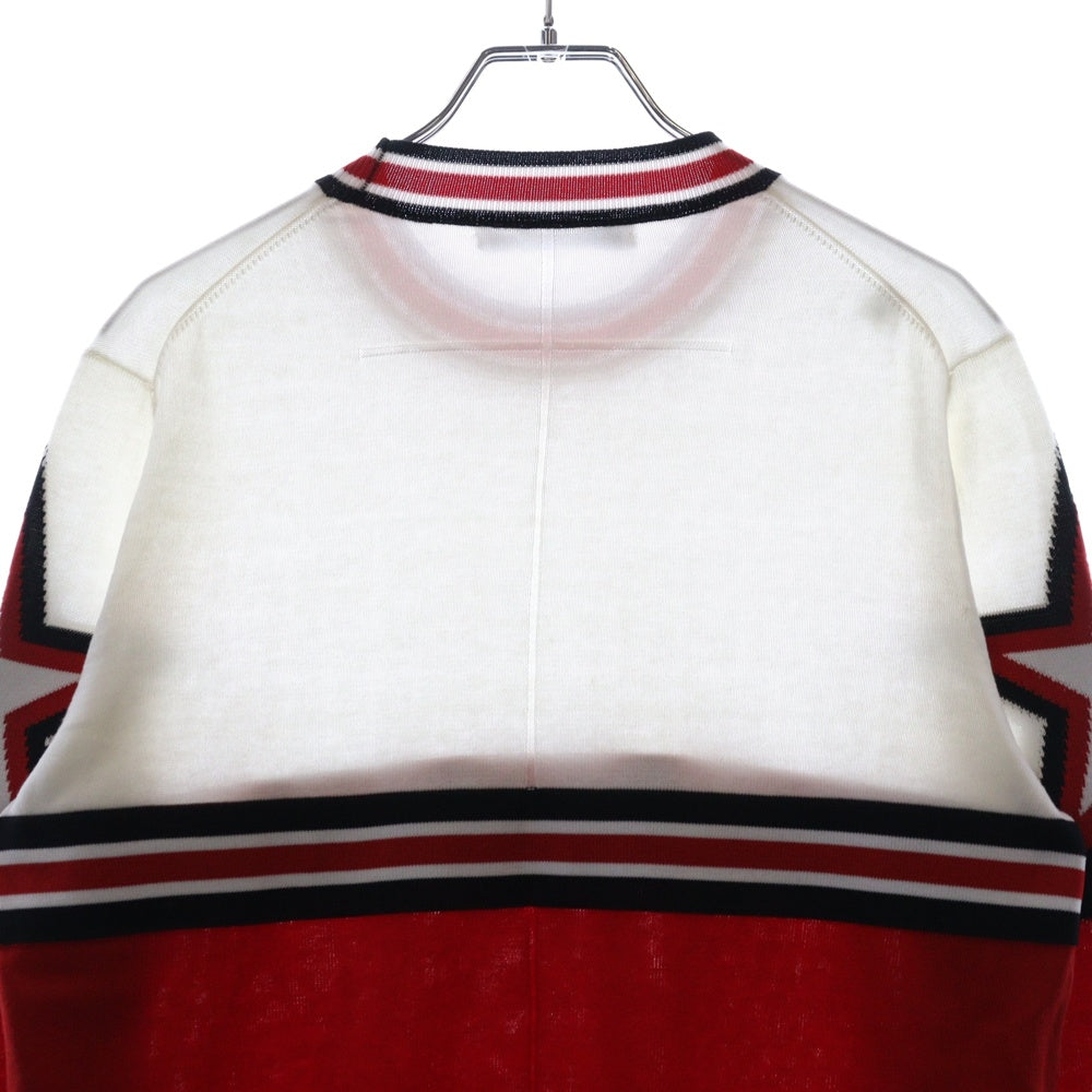 GIVENCHY(ジバンシィ) 18SS チェスト切替スター ニット セーター ホワイト/レッド BM90054Y0B