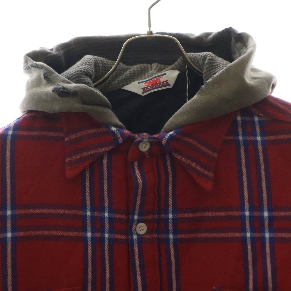 SAINT MICHAEL(セントマイケル) 24AW SHIRT JK FRANNEL QLT フランネル チェック キルティング フーデッド シャツ ジャケット レッド SM-YS1-0000-060