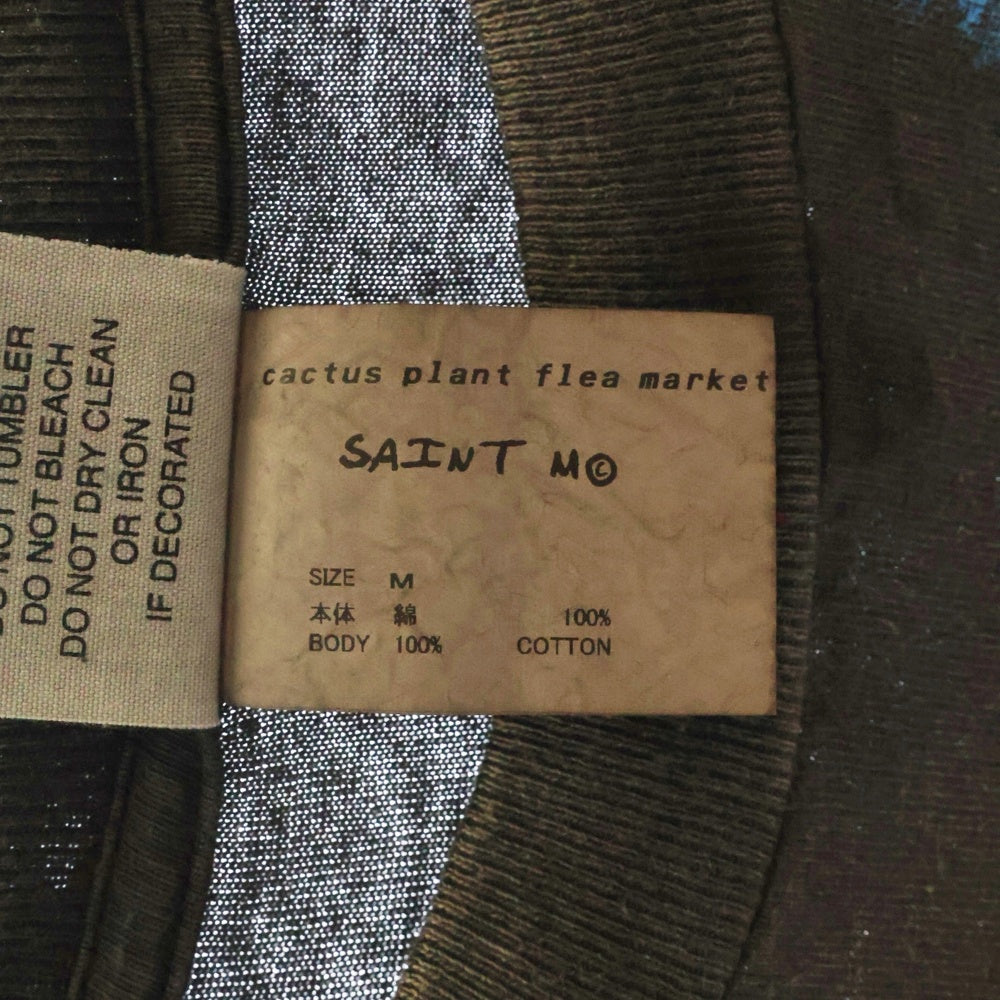 SAINT MICHAEL(セントマイケル) 24AW ×Cactus Plant Flea Market CP_SS TEE/ ANGRY LV GD カクタスプラントフリーマーケット ヴィンテージ加工 クルーネック 半袖Tシャツ SM-YS1-0000-C05