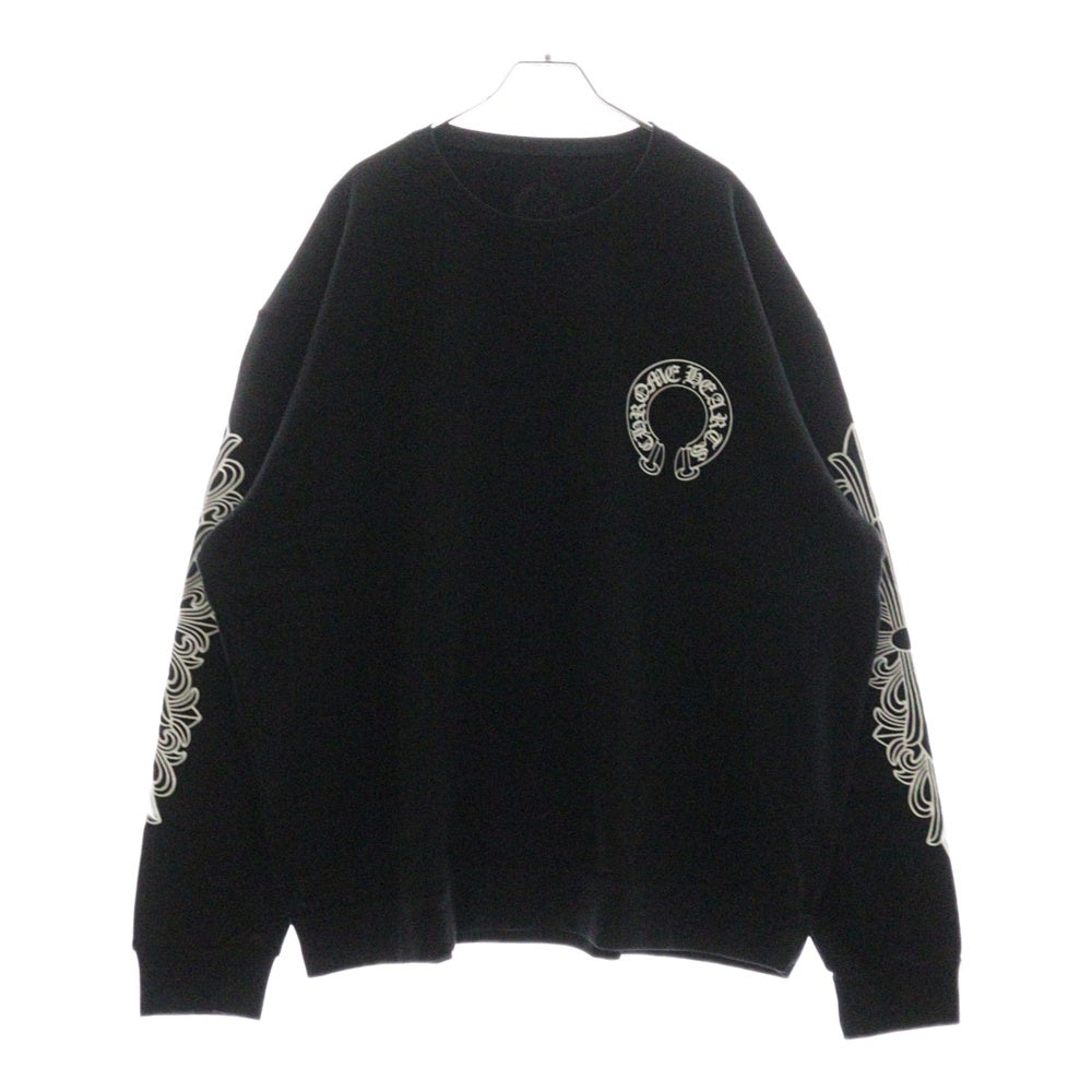 CHROME HEARTS(クロムハーツ) Horseshoe L/S Sweatshirt ホースシュープリント 袖フローラル スウェットトレーナー ブラック