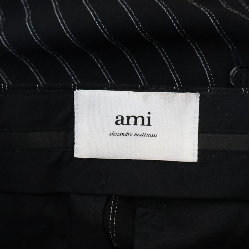 AMI Alexandre Mattiussi(アミアレクサンドルマテュッシ) High Waist Large Trouser ハイウエスト ストライプ トラウザーパンツ レディース ネイビー FTR418.WV0040