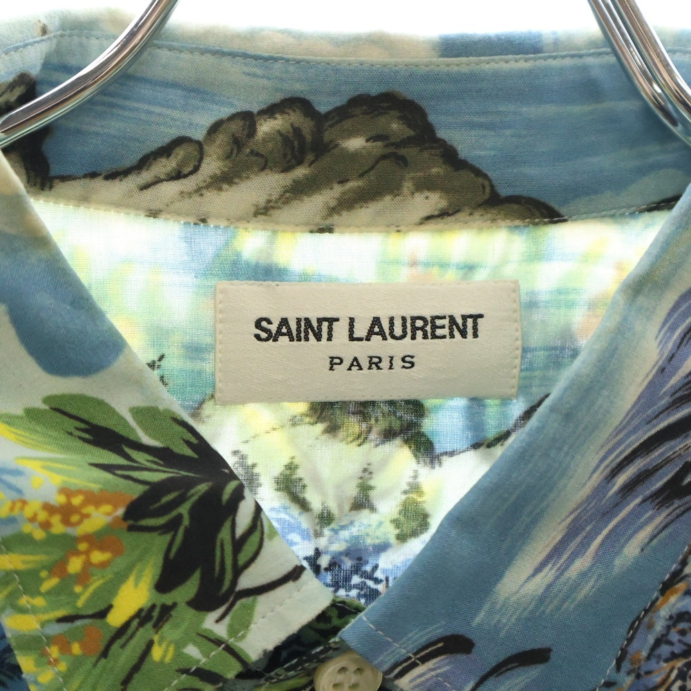 SAINT LAURENT PARIS(サンローランパリ) 16SS レーヨンアロハダメージ加工長袖シャツ ブルー 411620 Y934L