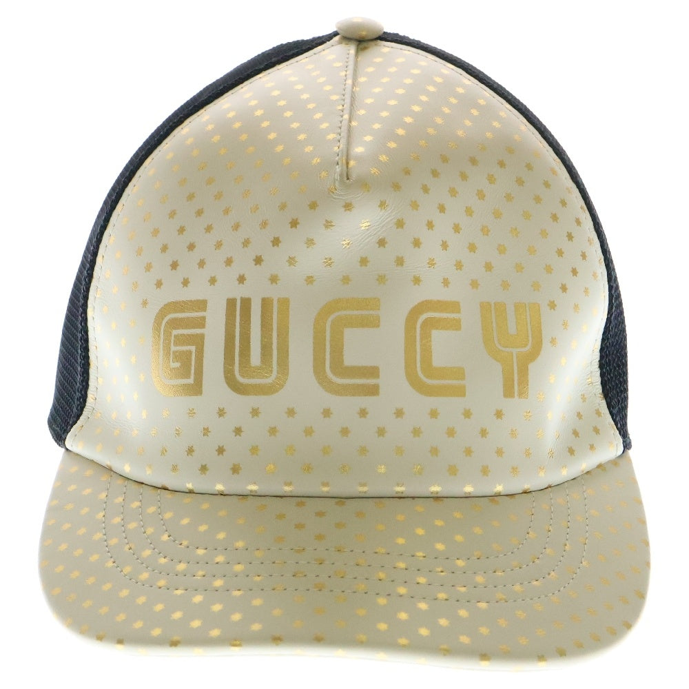 GUCCI(グッチ) GUCCY Mesh Cap ロゴ スタープリント メッシュ ベースボールキャップ 帽子 アイボリー/ブラック