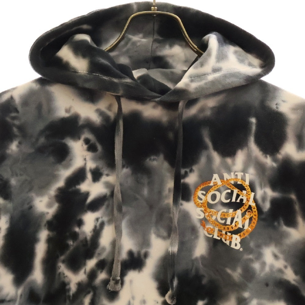 ANTI SOCIAL SOCIAL CLUB(アンチソーシャルソーシャルクラブ) タイダイ ロゴプリント スウェット プルオーバーパーカー ブラック/ホワイト
