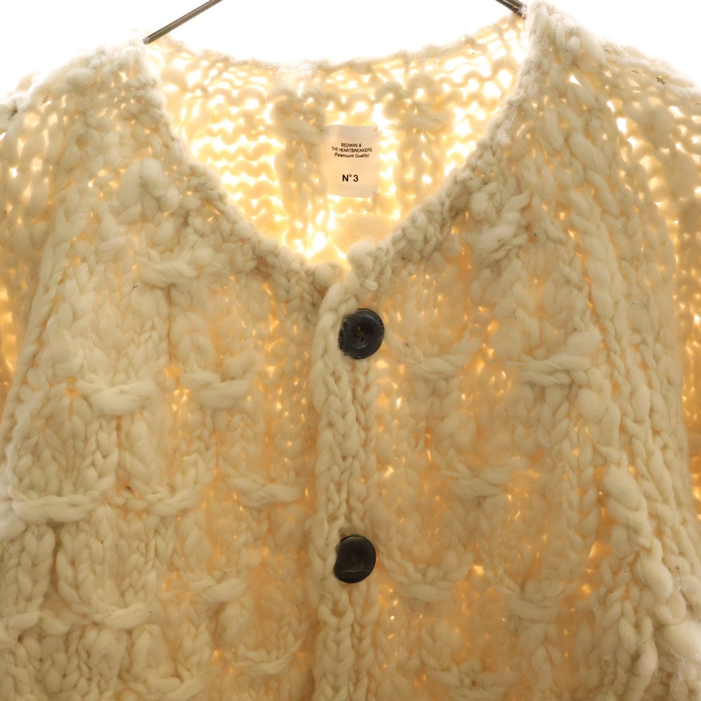 BEDWIN & THE HEARTBREAKERS(ベドウィンアンドザハートブレーカーズ) L/S HAND KNITTED CARDIGAN JAGO ペルーニットカーディガン アイボリー/グリーン