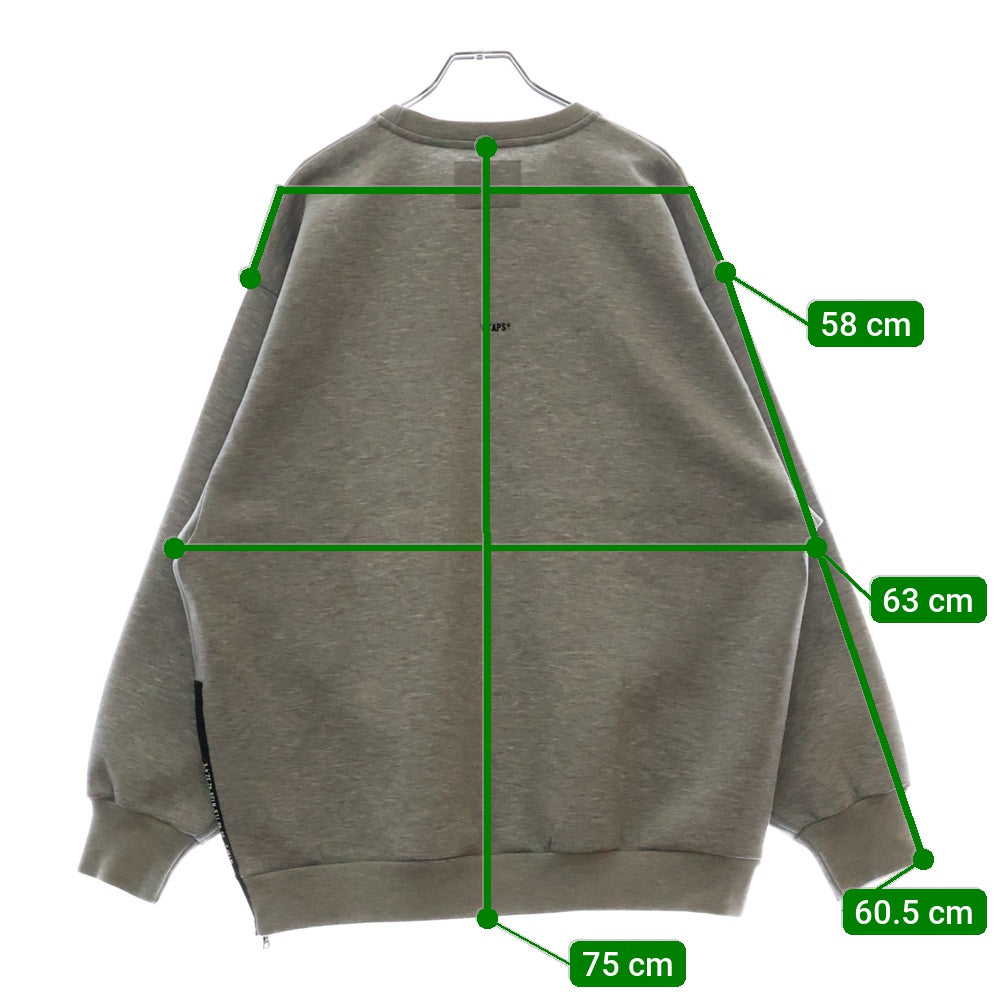 WTAPS(ダブルタップス) 23SS WOUND SWEATER RAPO. SIGN サイドジップ クルーネックスウェットトレーナー グレー 23SS 231ATDT-CSM07