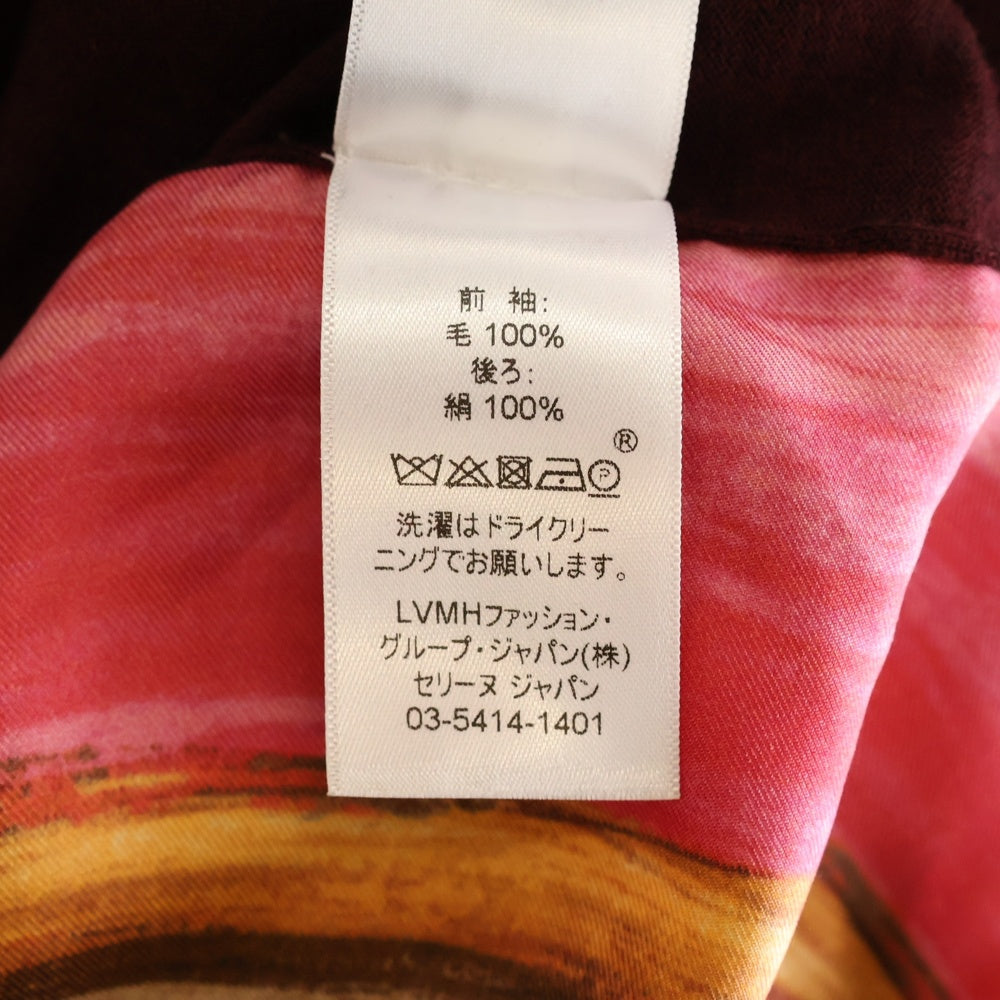 CELINE(セリーヌ) フィービー期 シルク スカーフ ドッキング ウール Vネック 長袖 ニット セーター ピンク/バーガンディ レディース 3FT8/630B