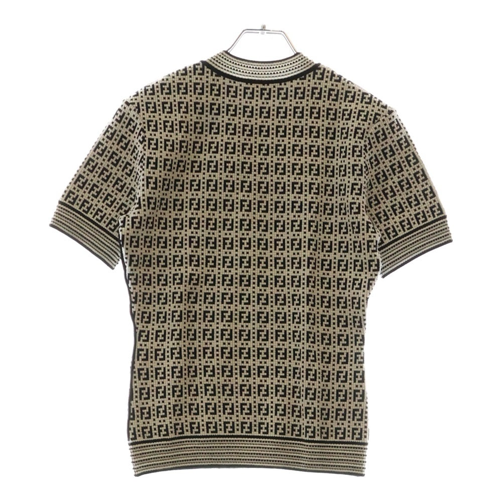 FENDI(フェンディ) FFロゴ ズッカ柄 レーヨン 半袖ニット Tシャツ カットソー ホワイト/ブラック レディース FZX649 AF4U