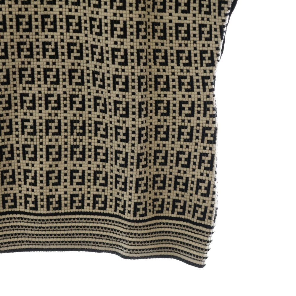 FENDI(フェンディ) FFロゴ ズッカ柄 レーヨン 半袖ニット Tシャツ カットソー ホワイト/ブラック レディース FZX649 AF4U