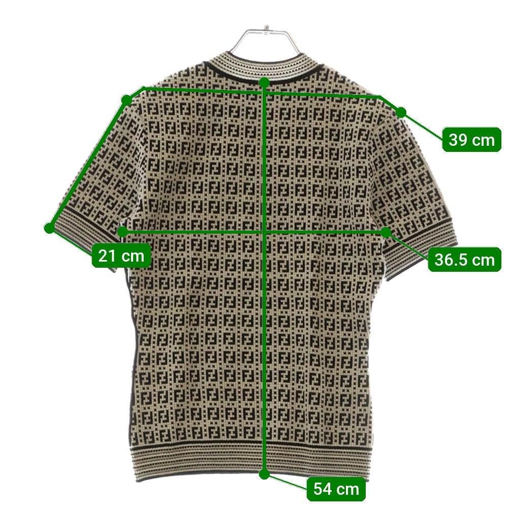 FENDI(フェンディ) FFロゴ ズッカ柄 レーヨン 半袖ニット Tシャツ カットソー ホワイト/ブラック レディース FZX649 AF4U